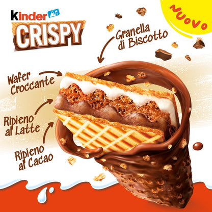 Kinder Crispy -  Wafer Croccanti di Cioccolato al Latte con Granella di Biscotto e Doppio Ripieno al Latte - 25 pz