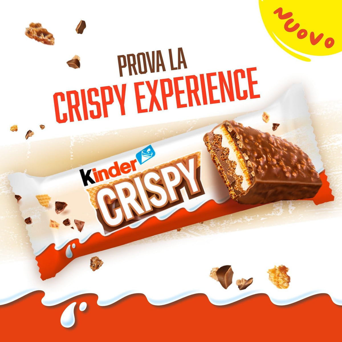Kinder Crispy -  Wafer Croccanti di Cioccolato al Latte con Granella di Biscotto e Doppio Ripieno al Latte - 25 pz