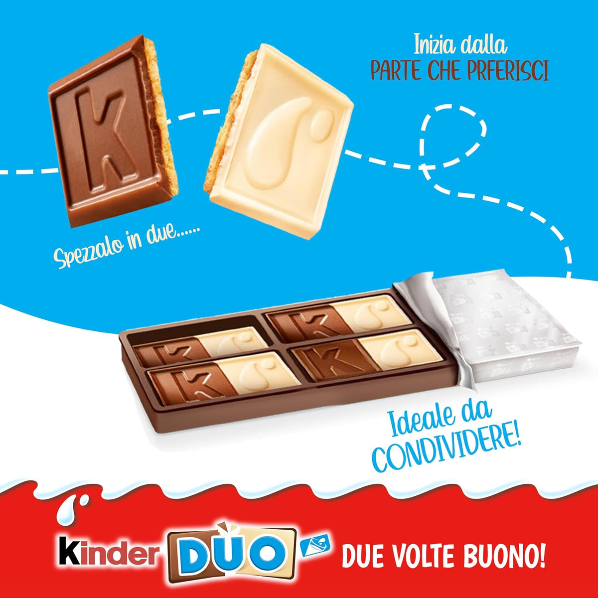 Kinder Duo - Biscotti Ricoperti di Cioccolato al Latte e Cioccolato Bianco - 48 pz