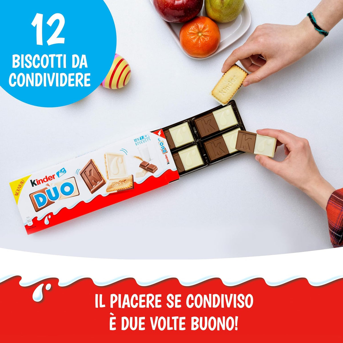 Kinder Duo - Biscotti Ricoperti di Cioccolato al Latte e Cioccolato Bianco - 48 pz